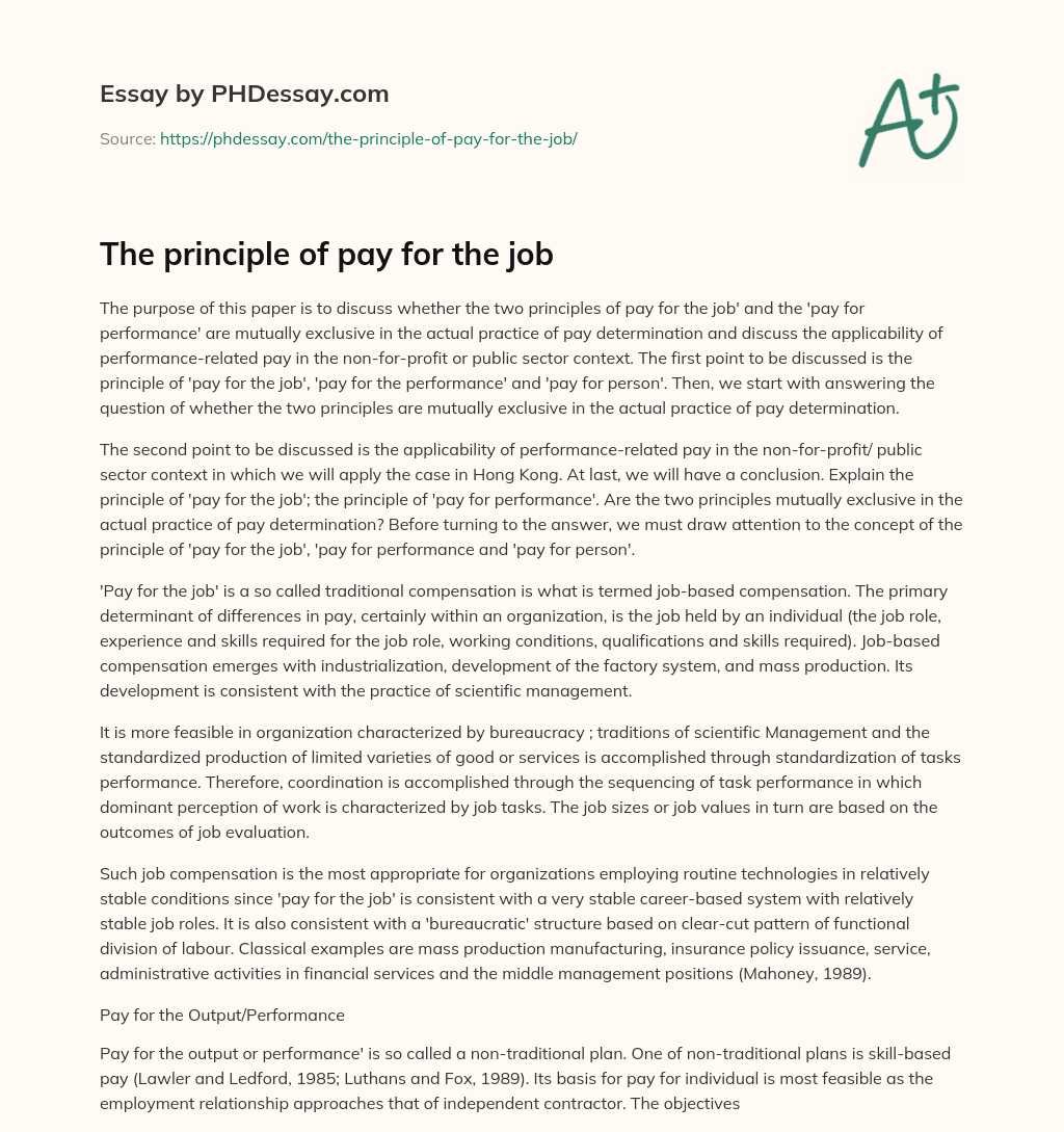 The principle of pay for the job essay