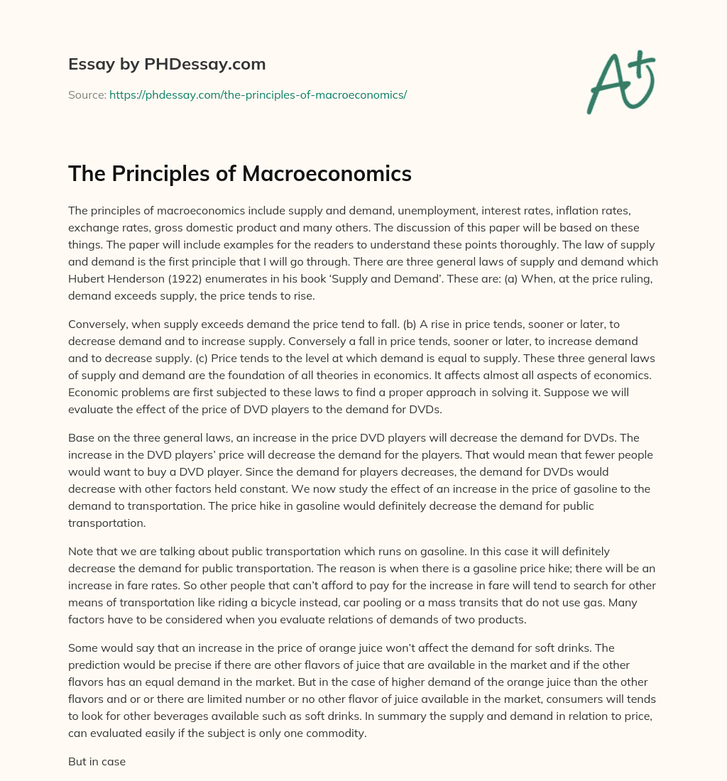 The Principles of Macroeconomics essay