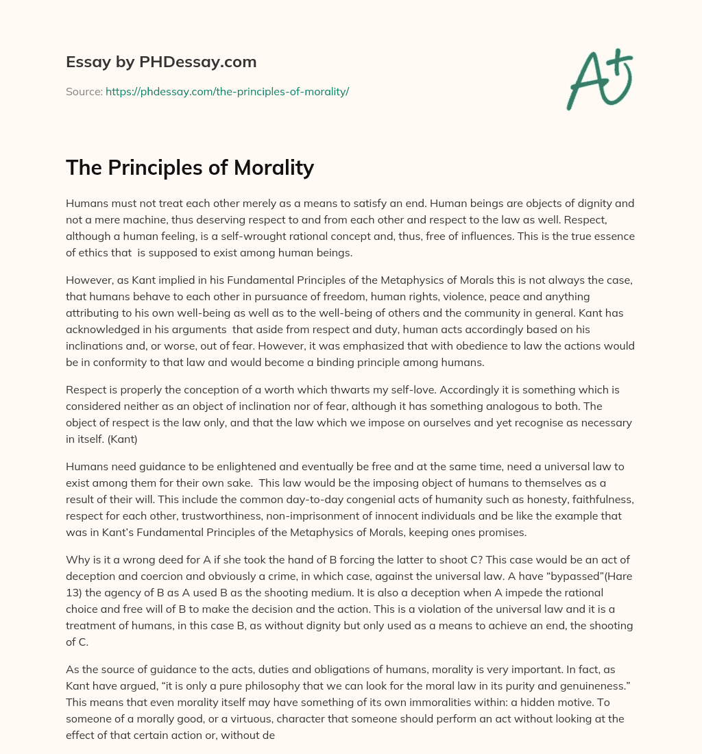 The Principles of Morality essay