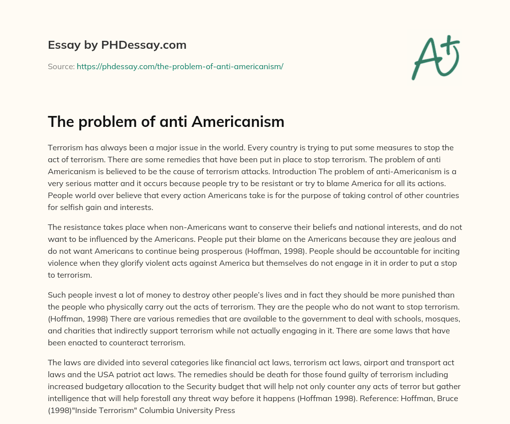 The problem of anti Americanism essay