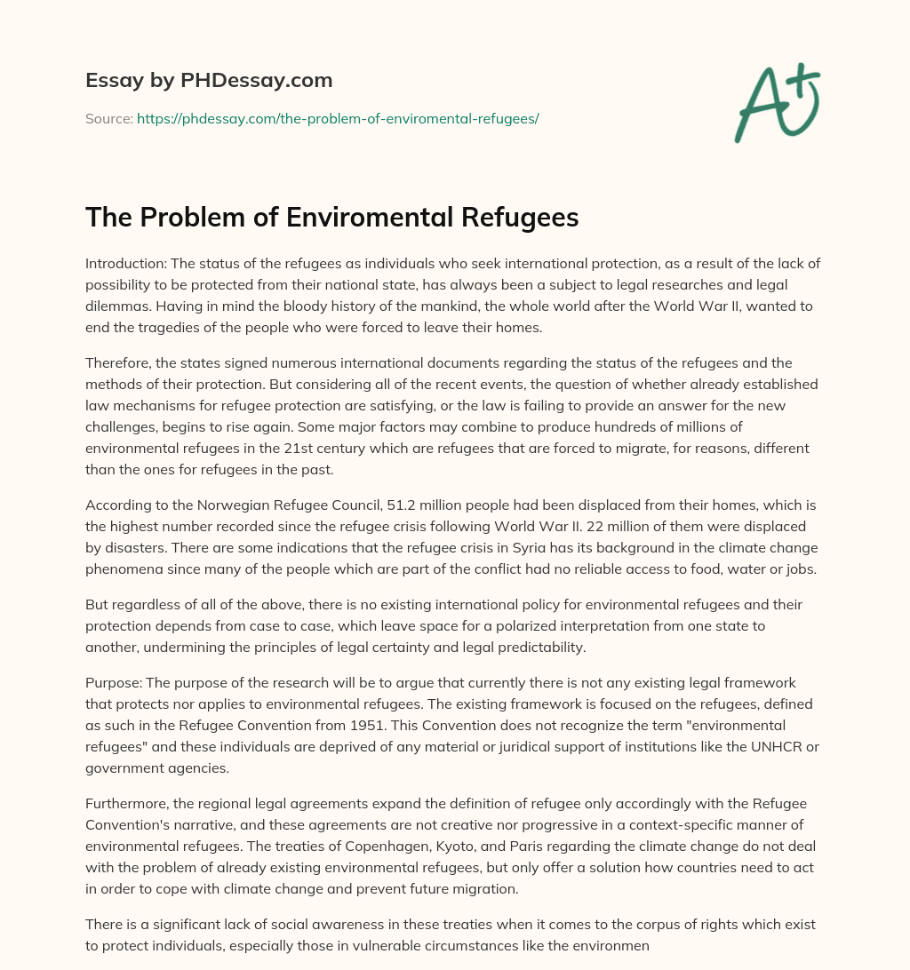 The Problem of Enviromental Refugees essay
