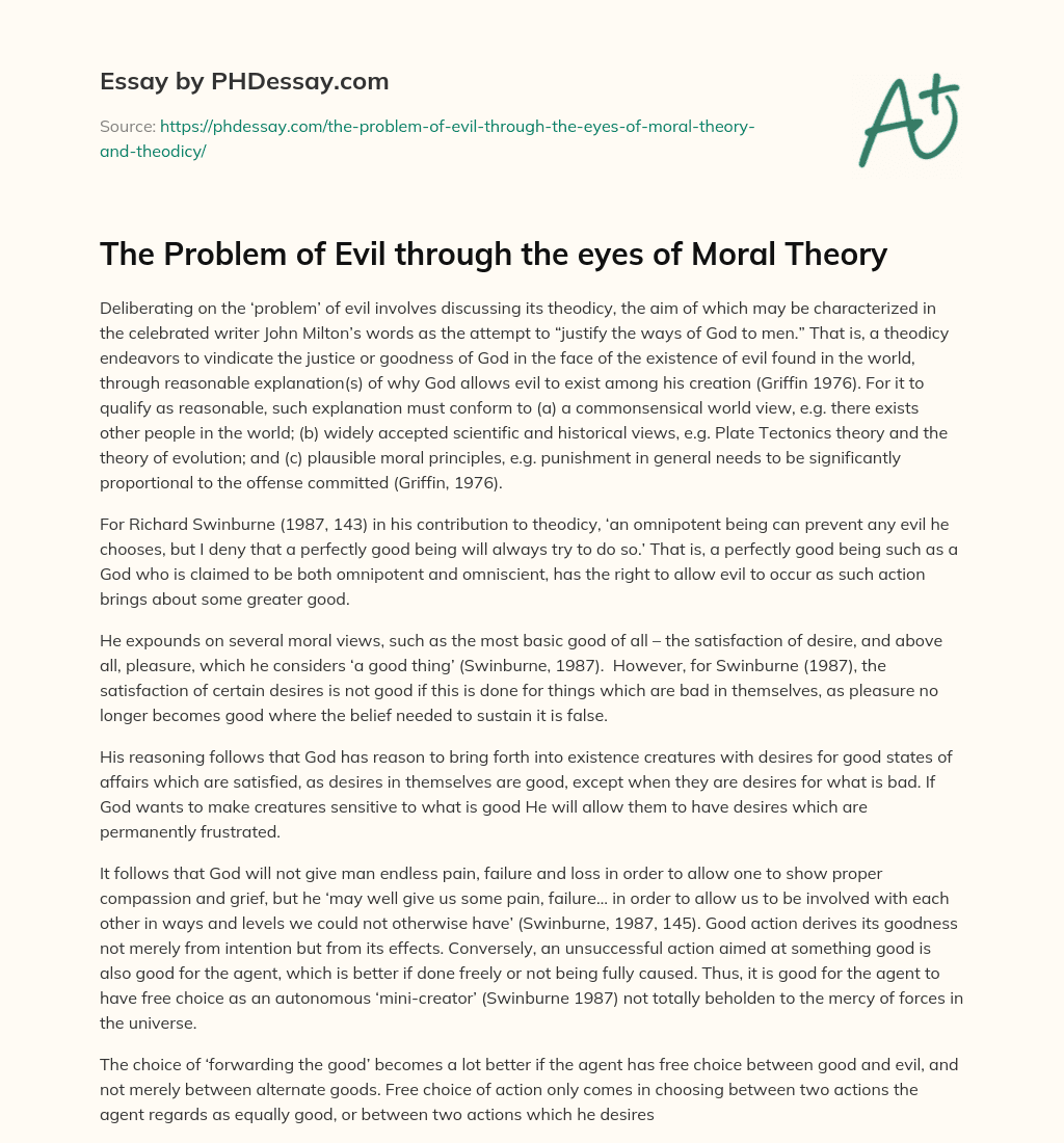 The Problem of Evil through the eyes of Moral Theory essay