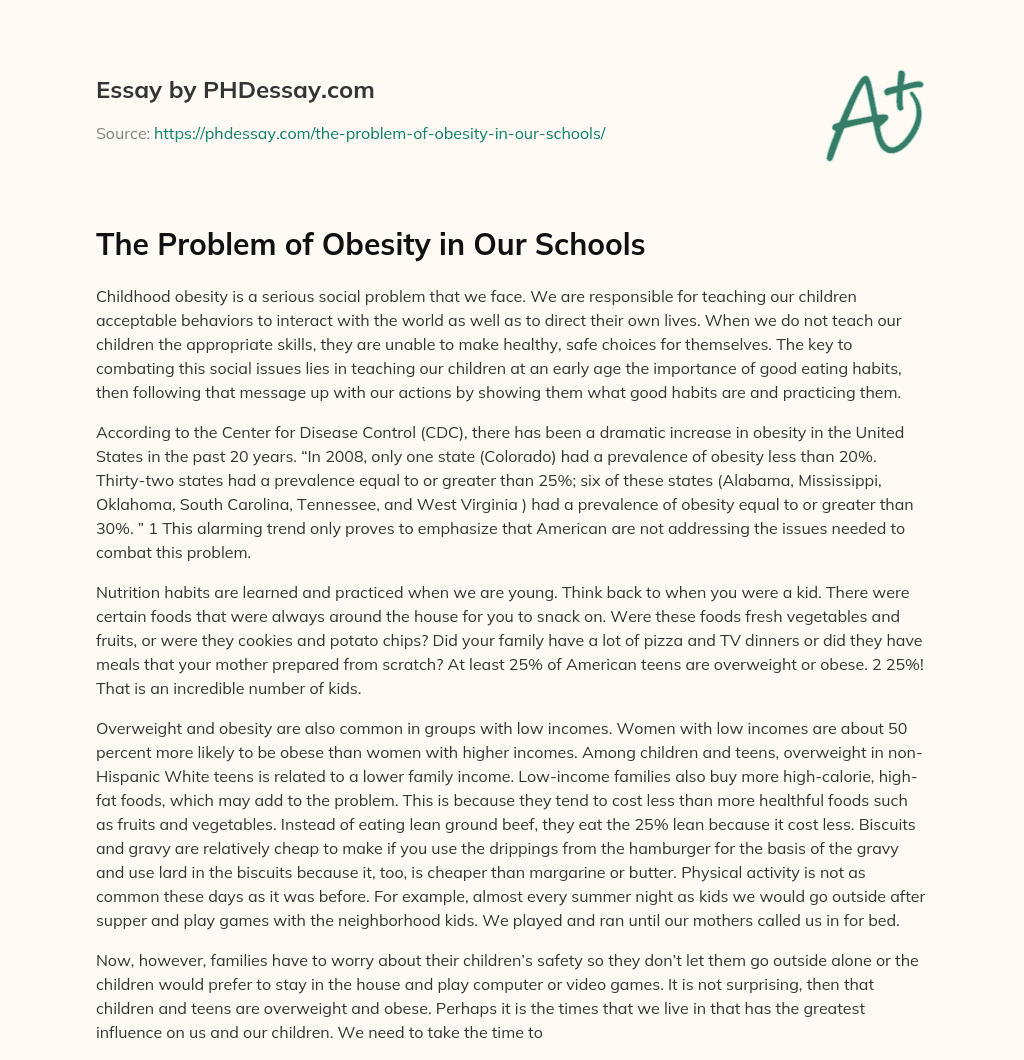 The Problem of Obesity in Our Schools essay