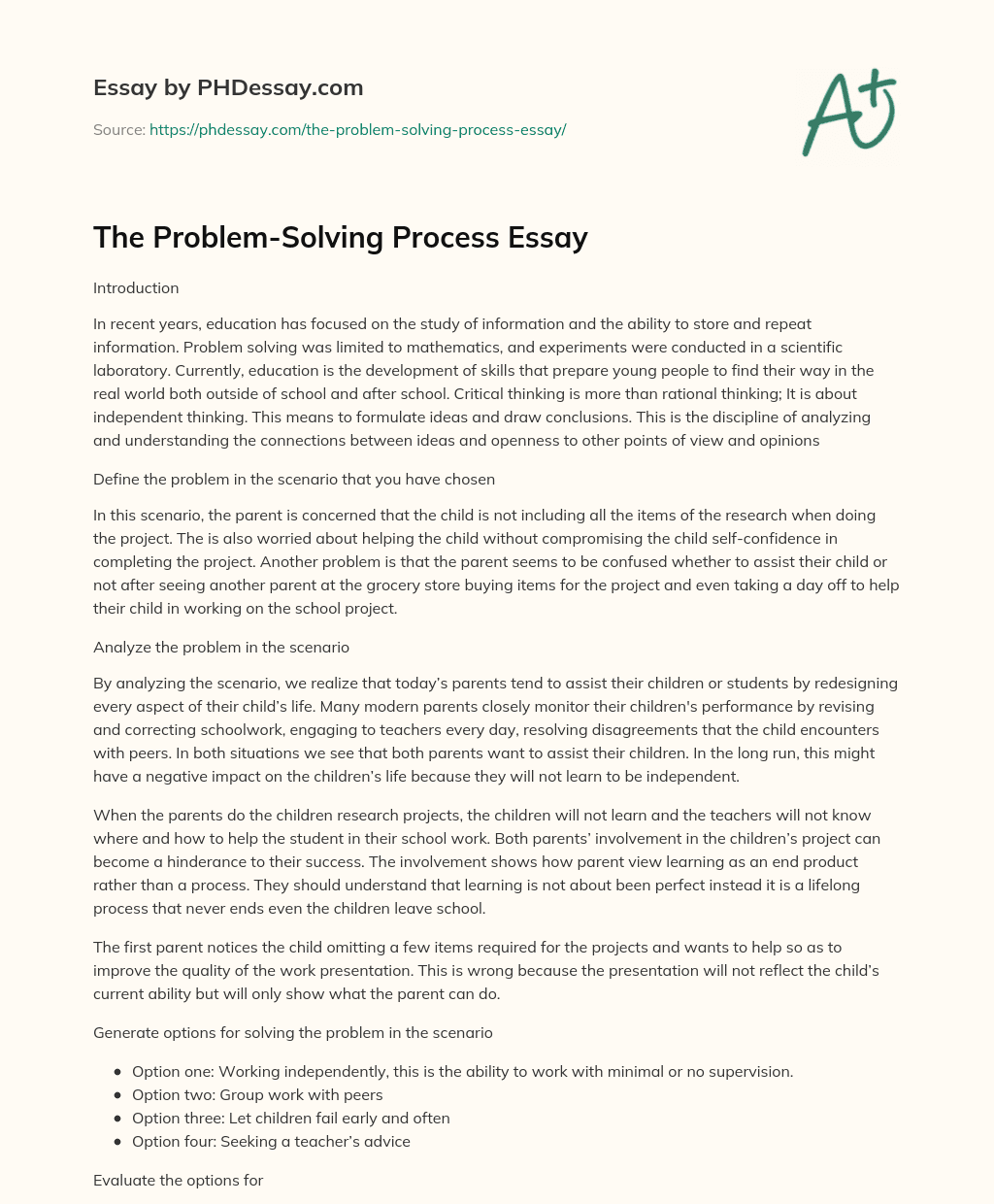 The Problem-Solving Process Essay essay