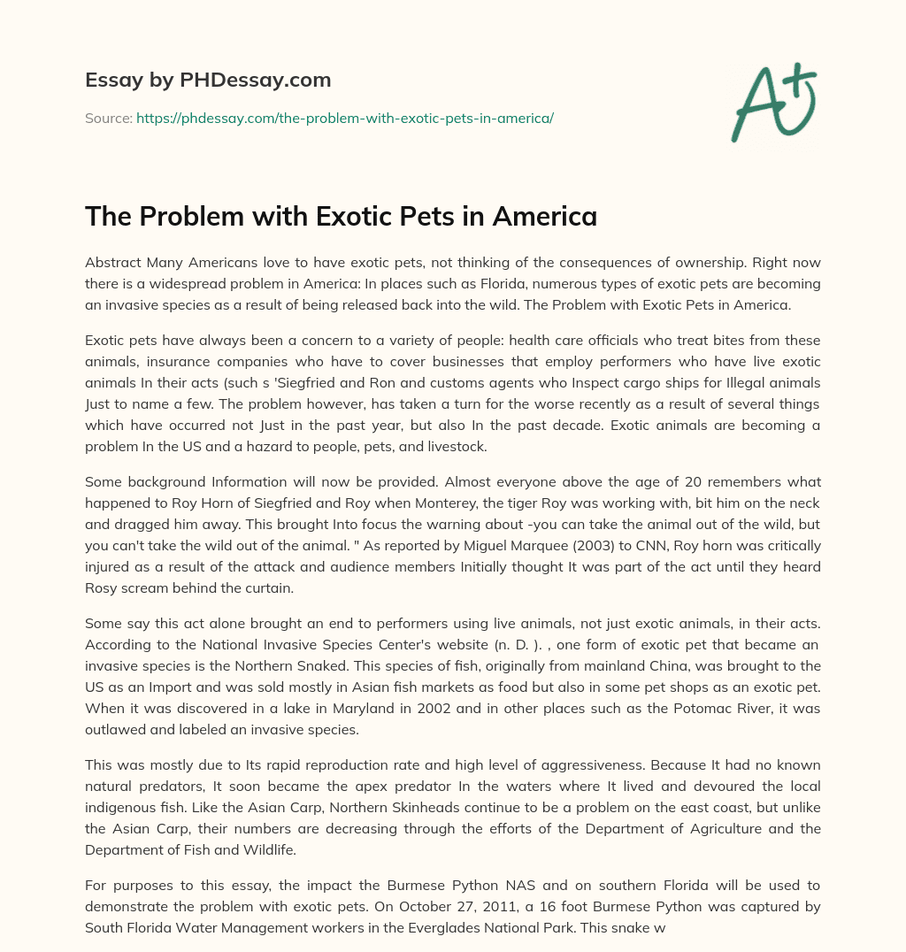 The Problem with Exotic Pets in America essay