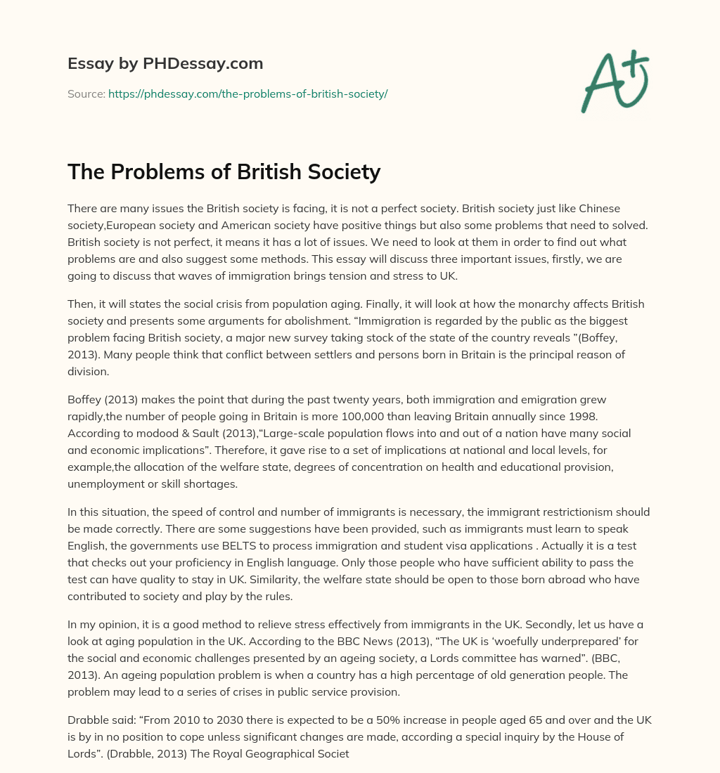 The Problems of British Society essay
