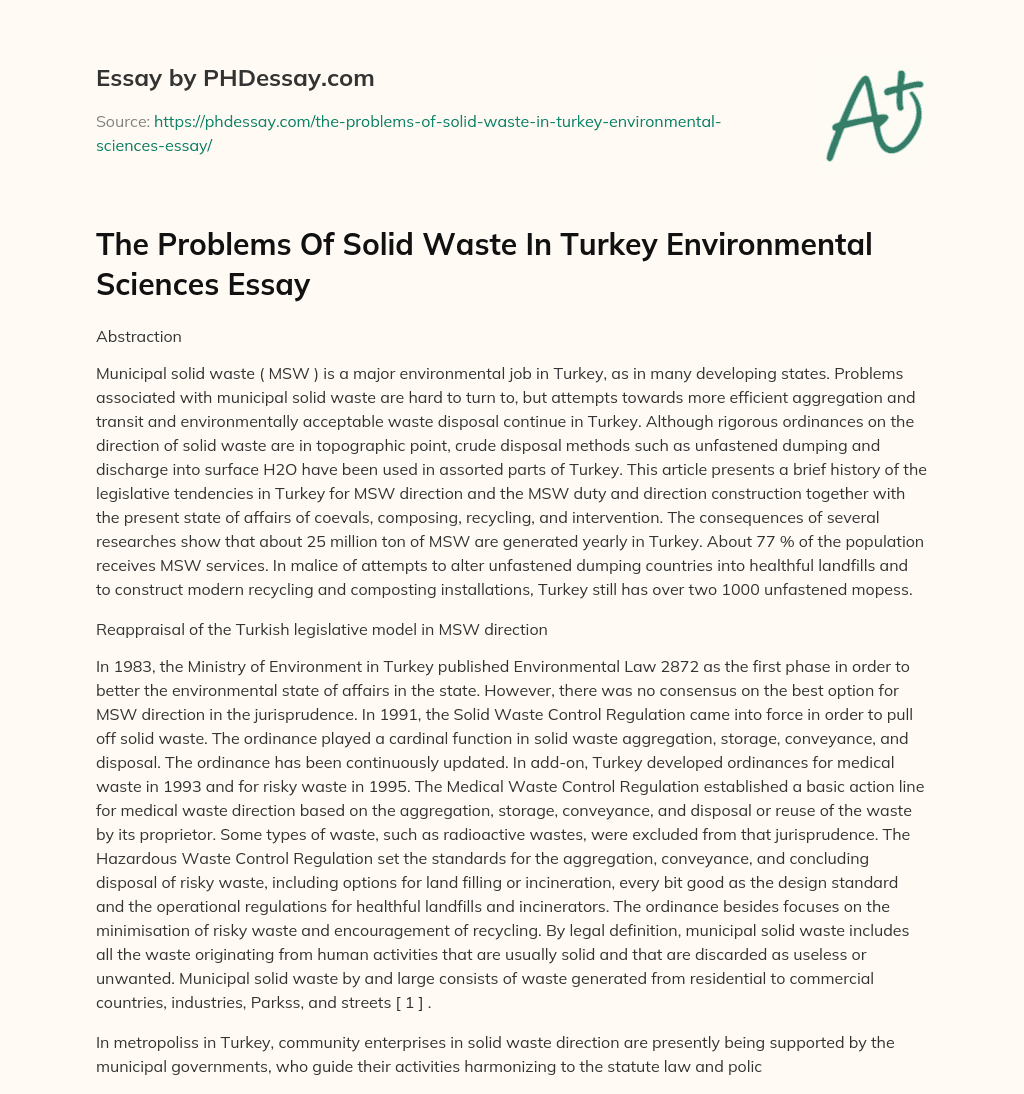 The Problems Of Solid Waste In Turkey Environmental Sciences Essay essay