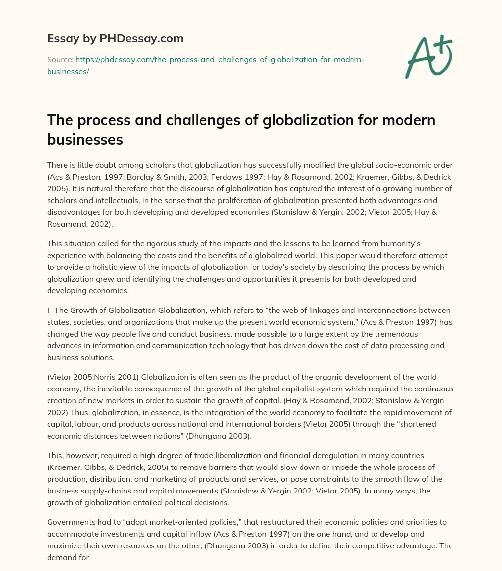The process and challenges of globalization for modern businesses essay