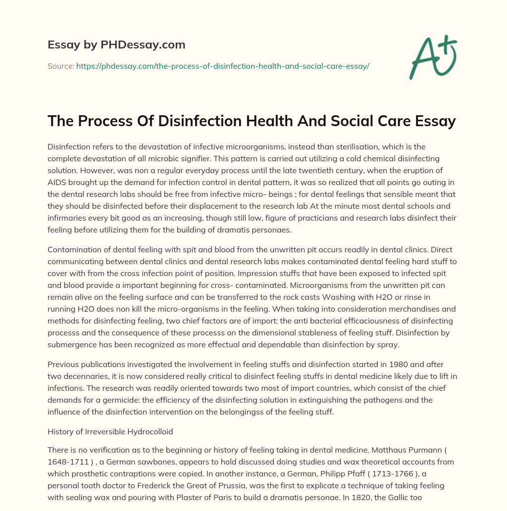 The Process Of Disinfection Health And Social Care Essay essay