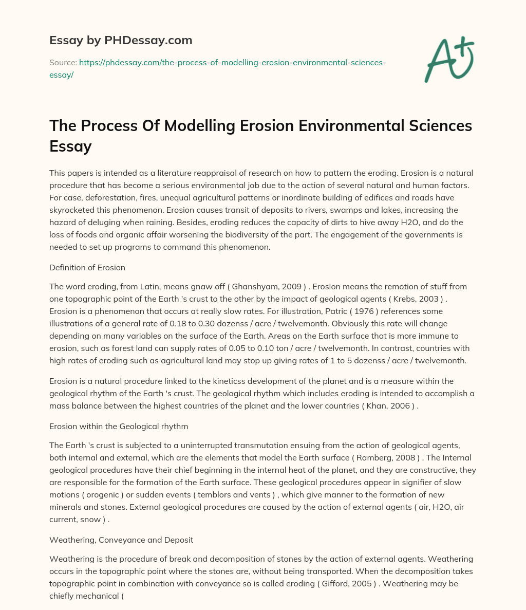 The Process Of Modelling Erosion Environmental Sciences Essay essay