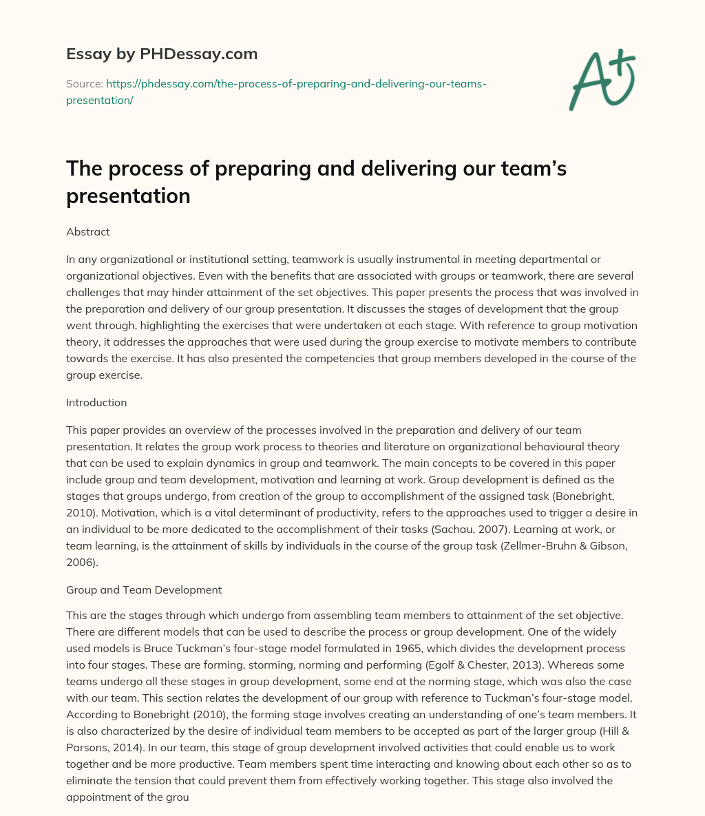 The process of preparing and delivering our team’s presentation essay