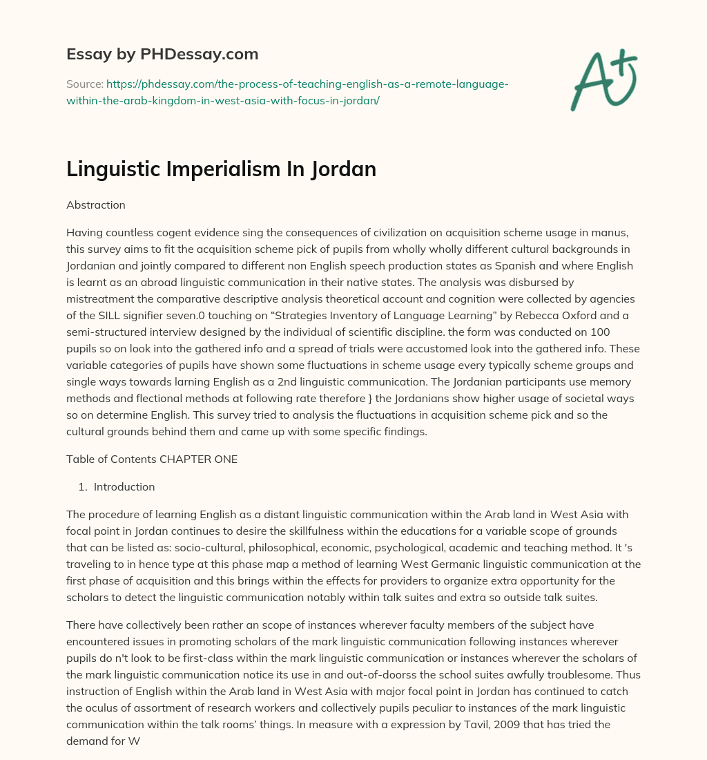 Linguistic Imperialism In Jordan essay