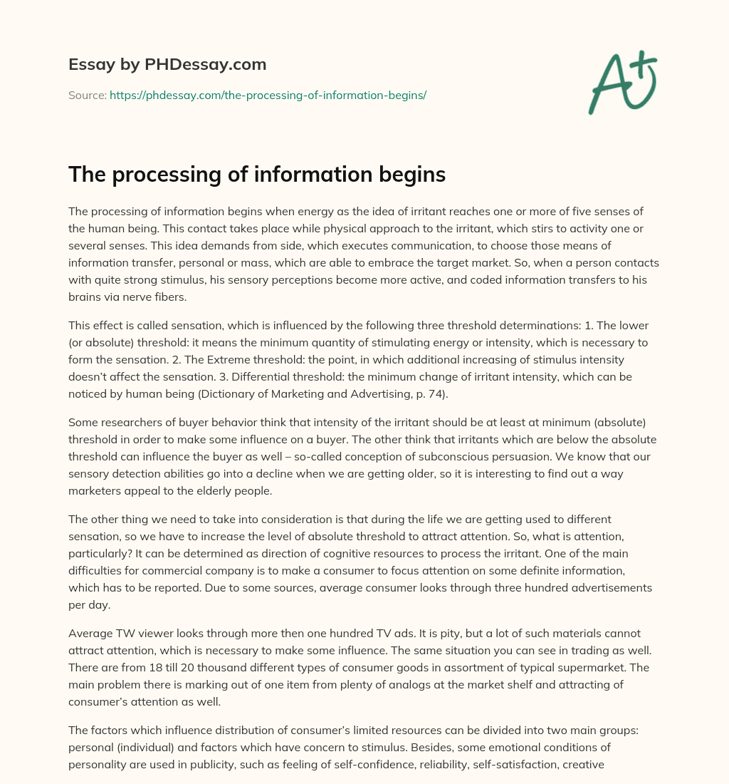 The processing of information begins essay