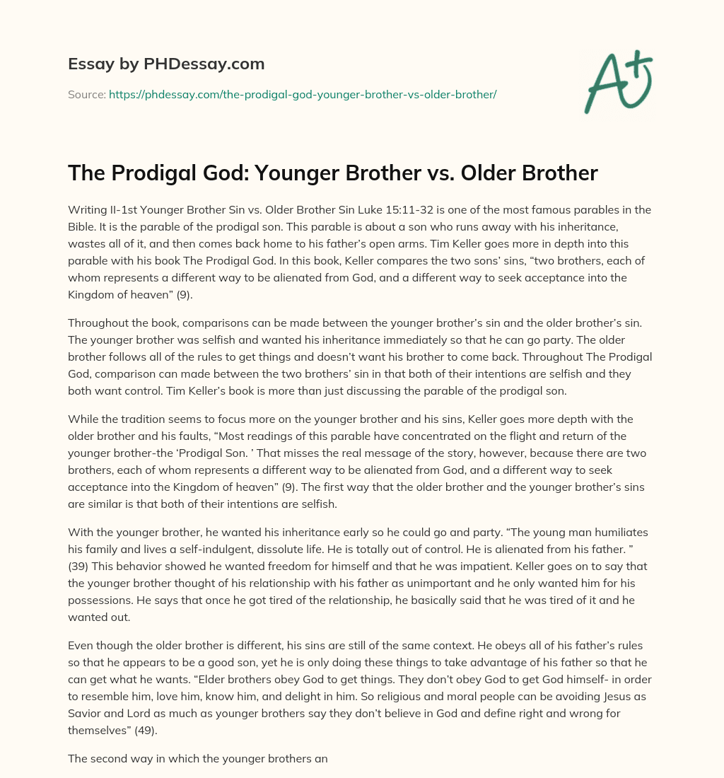 The Prodigal God: Younger Brother vs. Older Brother essay
