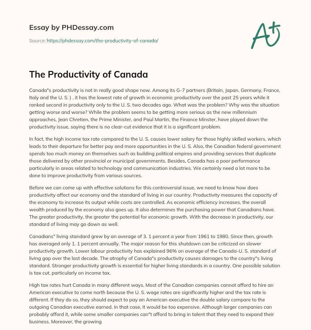 The Productivity of Canada essay
