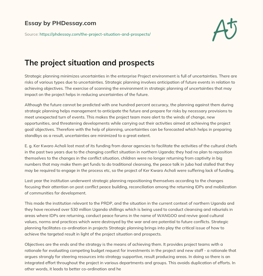 The project situation and prospects essay