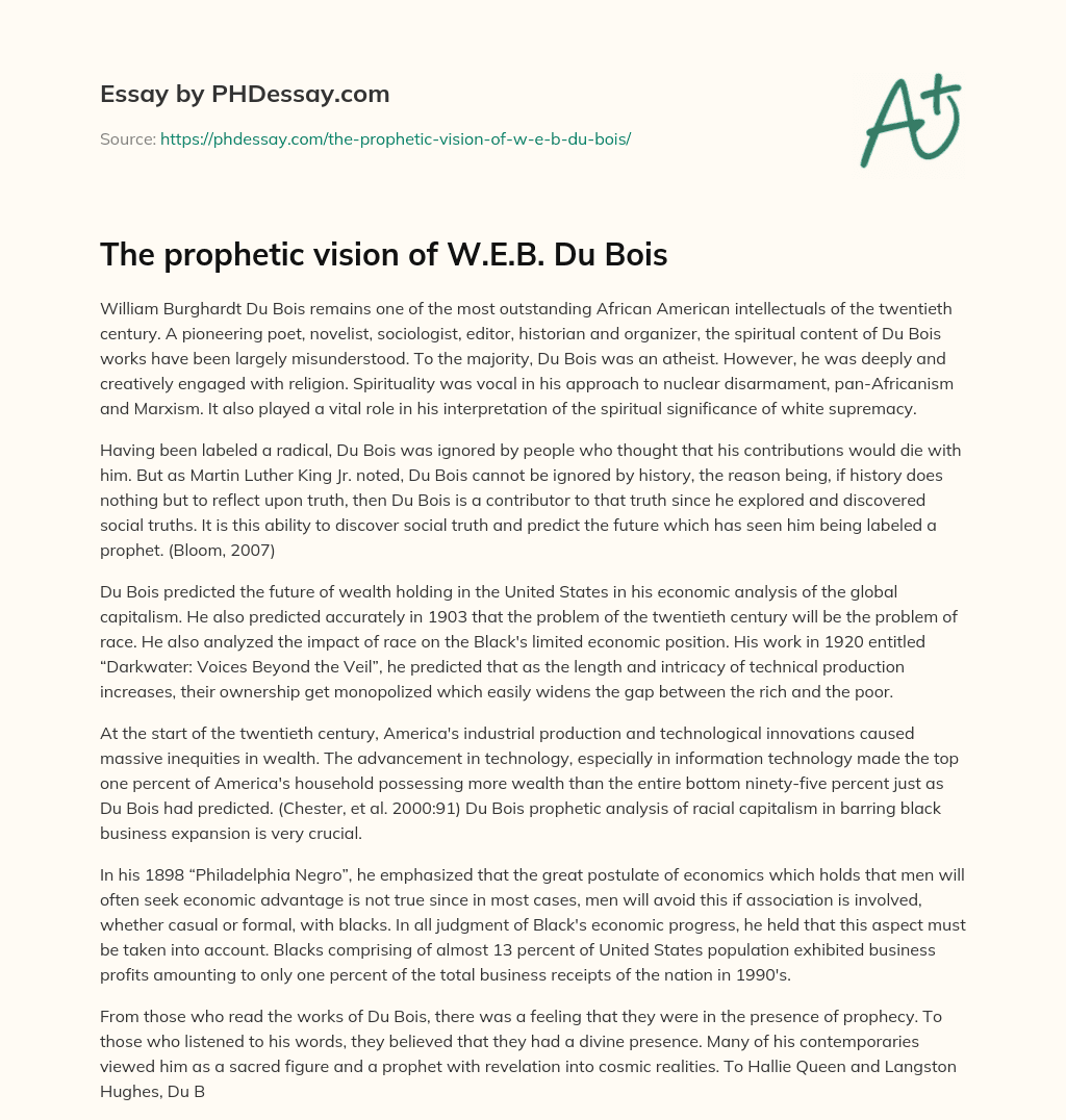 The prophetic vision of W.E.B. Du Bois essay