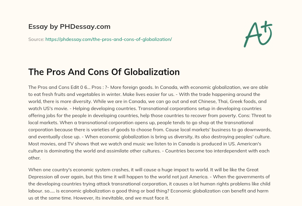 The Pros And Cons Of Globalization essay