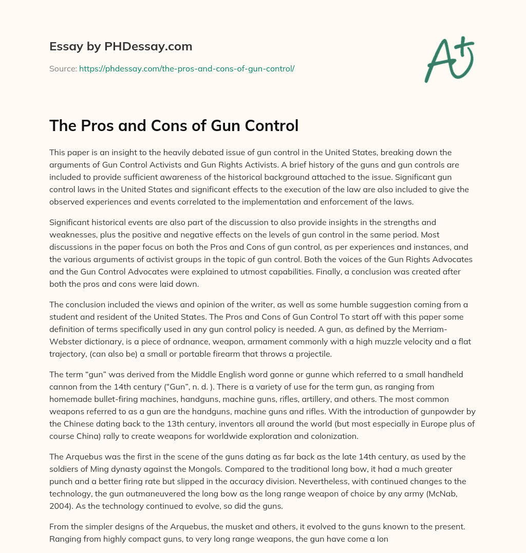 pros and cons gun control essay