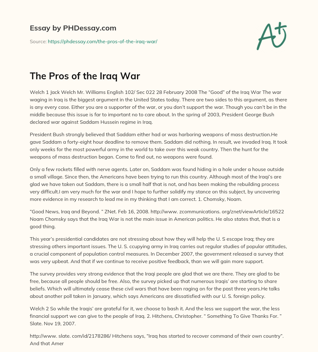 The Pros of the Iraq War essay