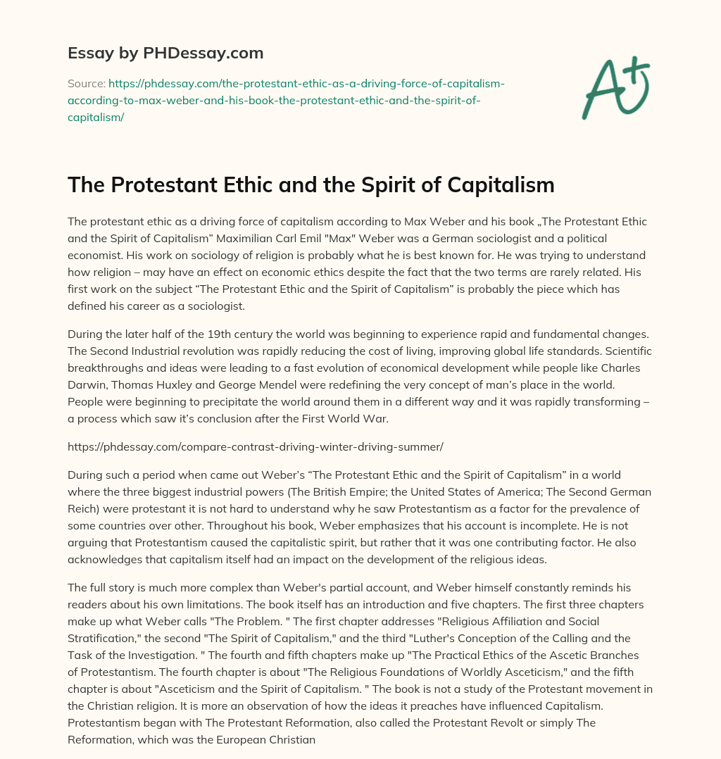 The Protestant Ethic and the Spirit of Capitalism essay