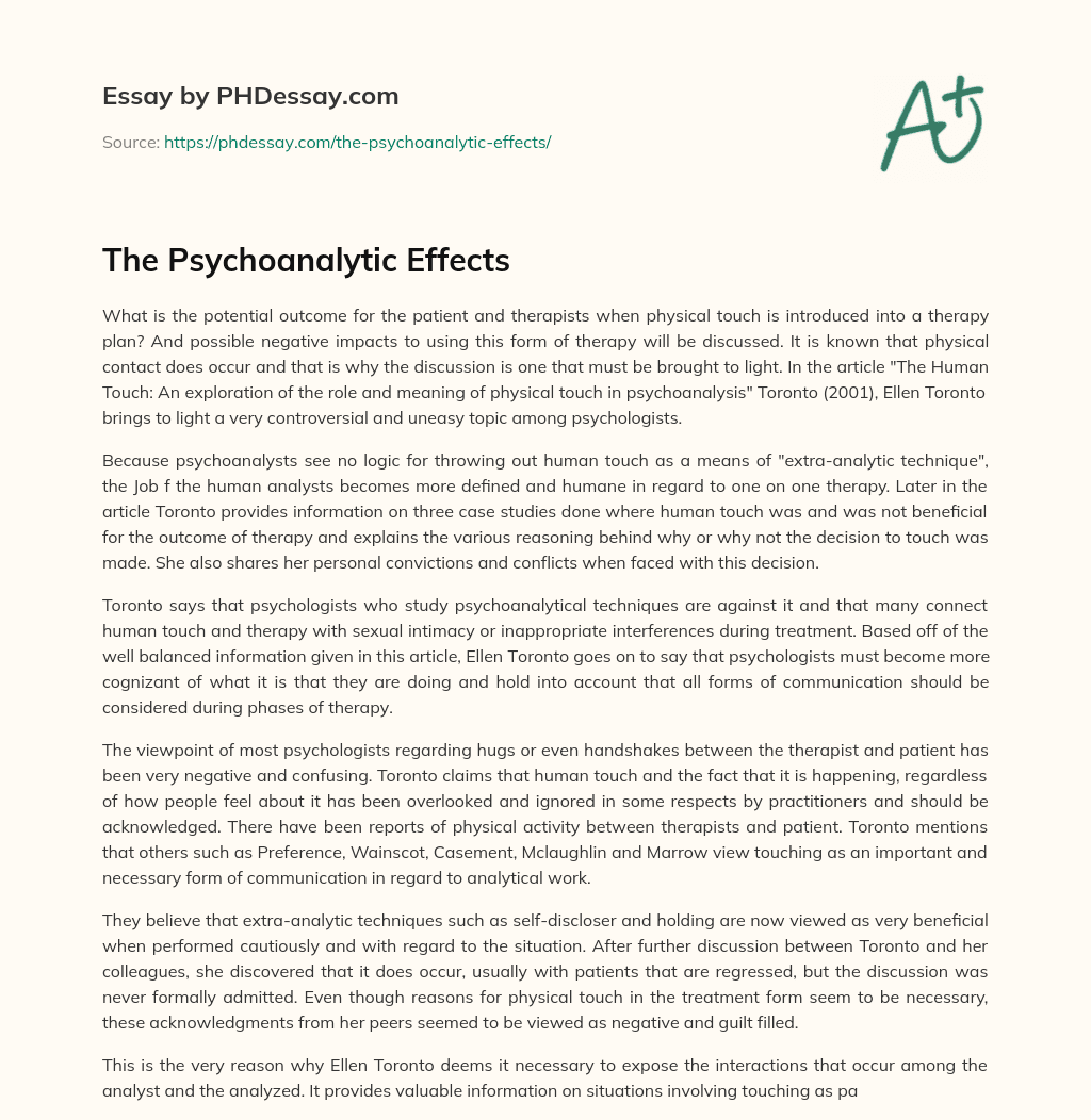 The Psychoanalytic Effects essay