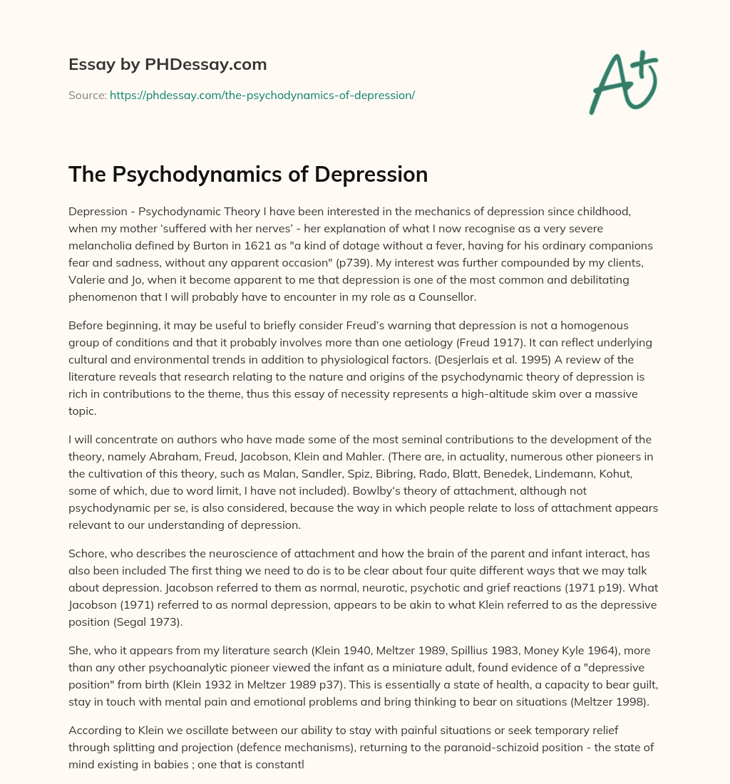 The Psychodynamics of Depression essay
