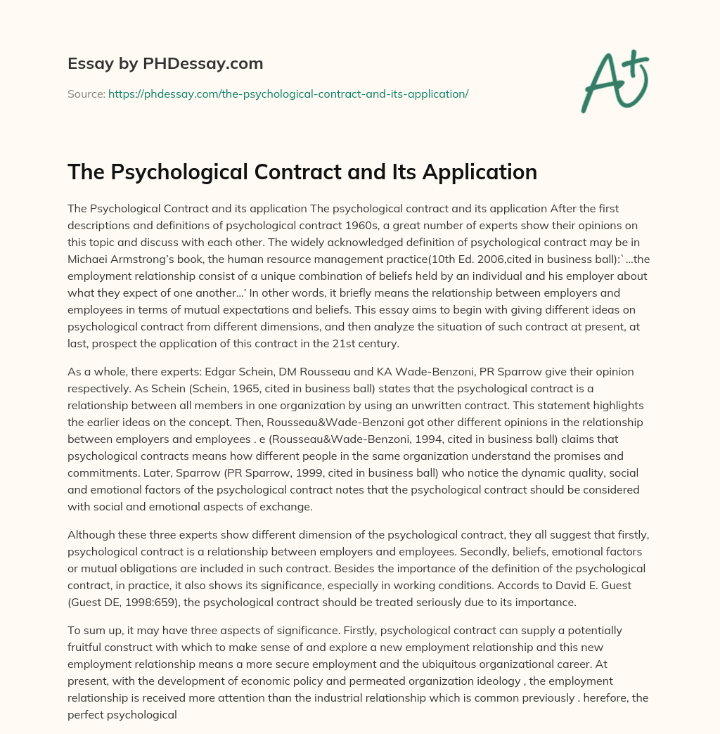 psychological contract international assignment