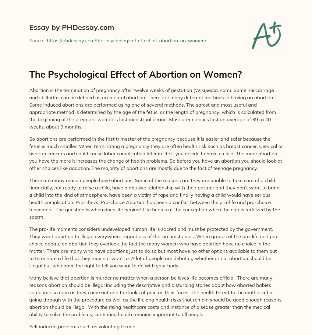 The Psychological Effect of Abortion on Women? essay