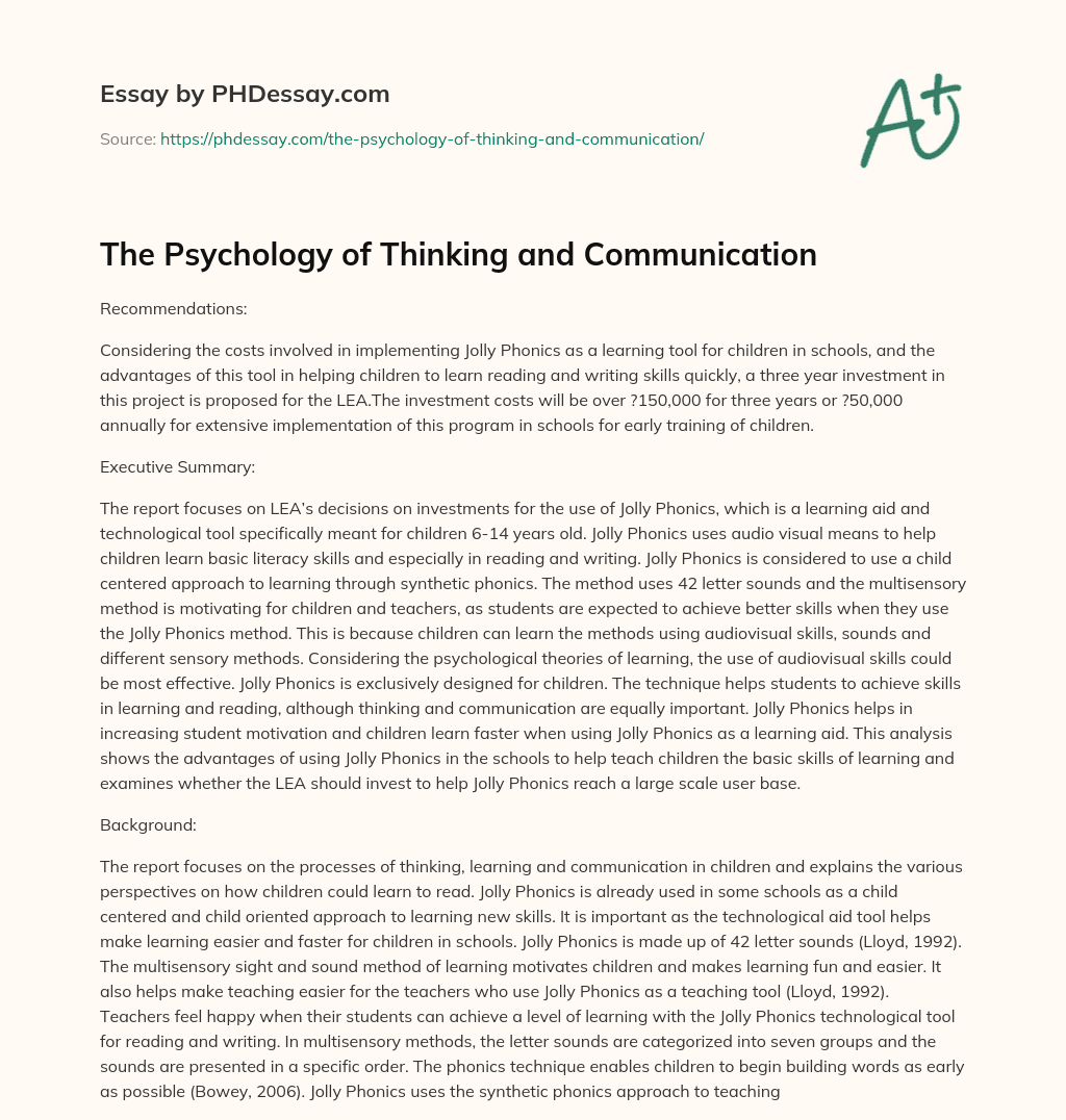 The Psychology of Thinking and Communication essay