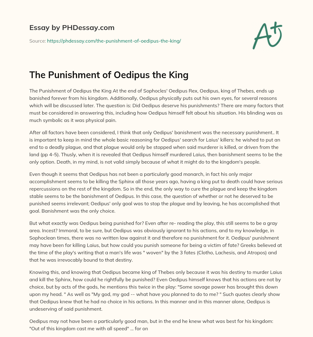 The Punishment of Oedipus the King essay