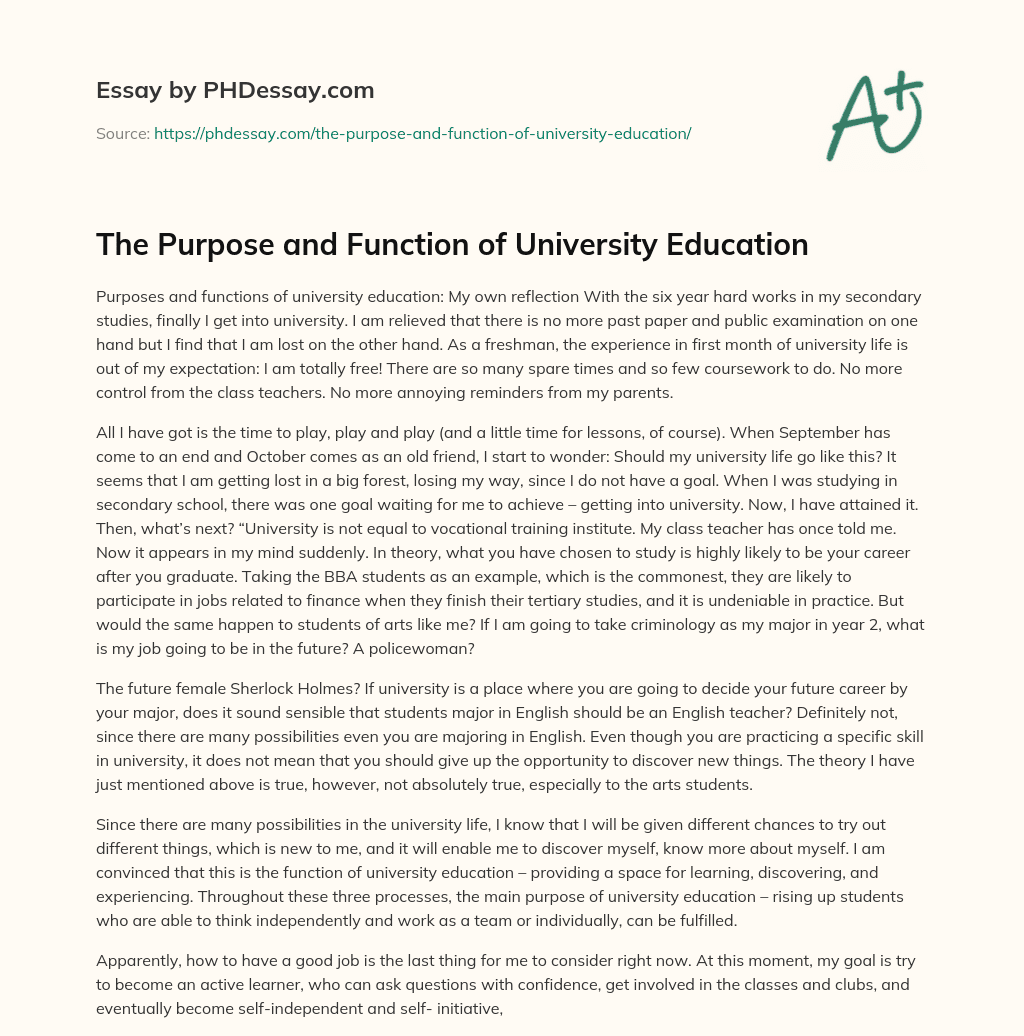 The Purpose And Function Of University Education PHDessay