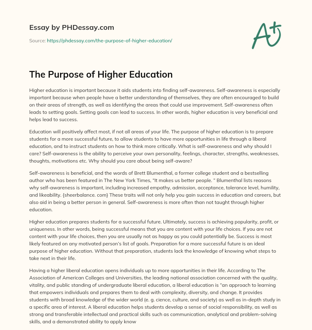 purpose of higher education essay