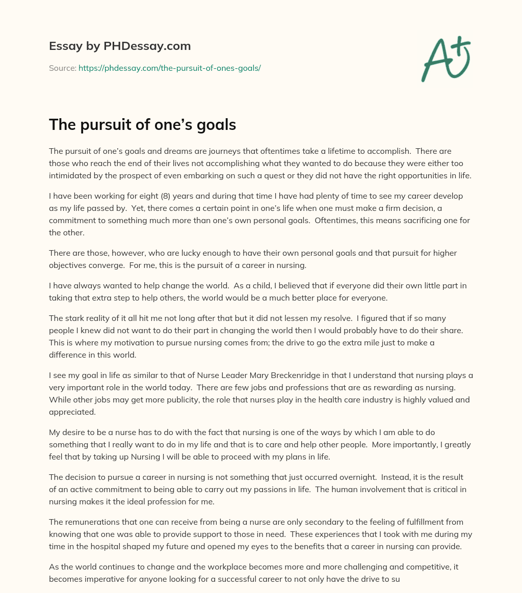 The pursuit of one’s goals essay