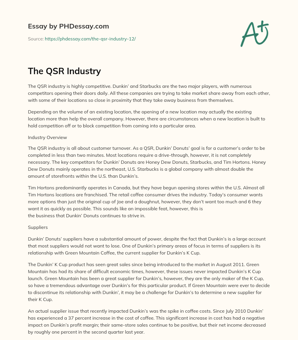 The QSR Industry essay