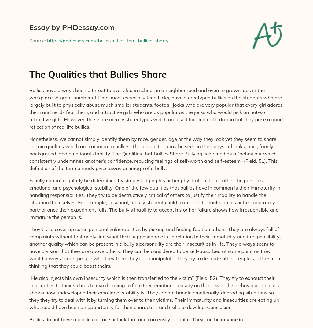 The Qualities that Bullies Share essay