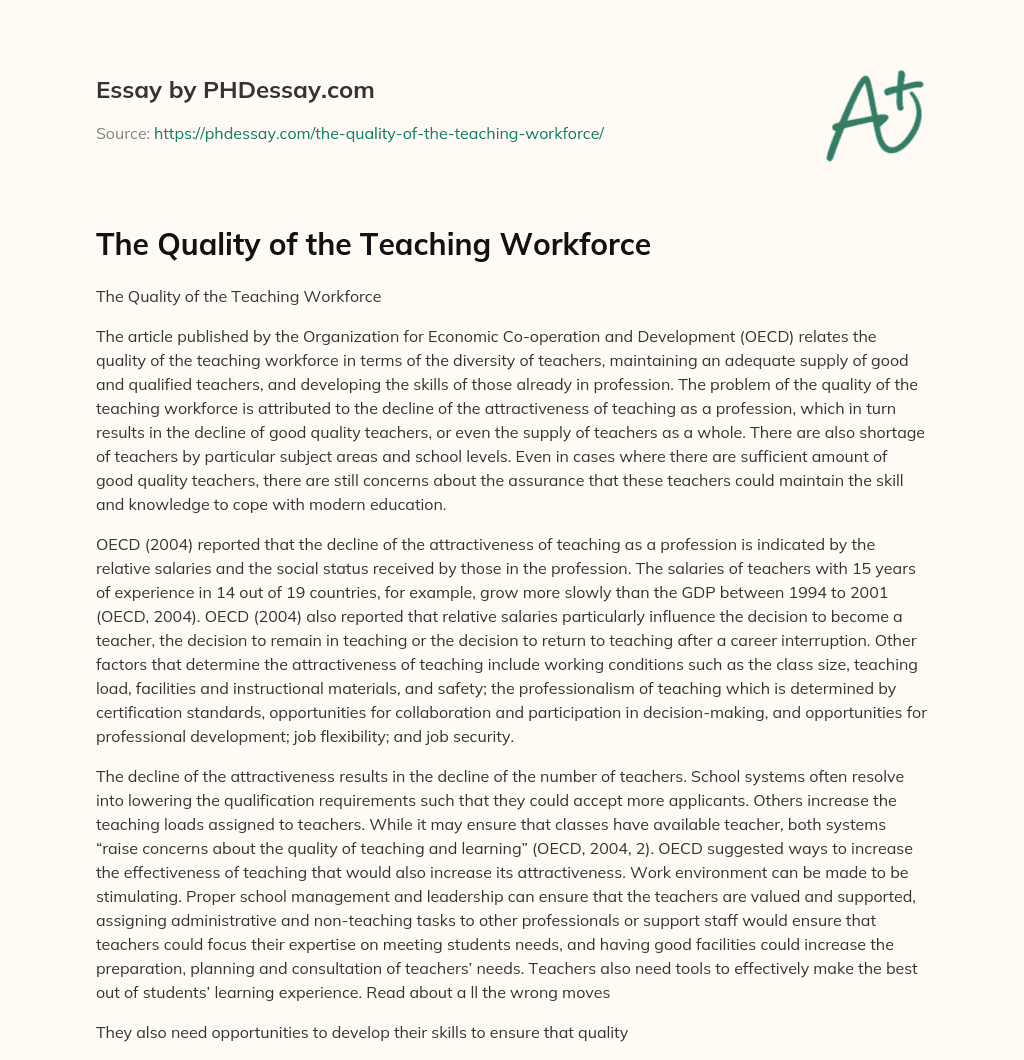 The Quality of the Teaching Workforce essay