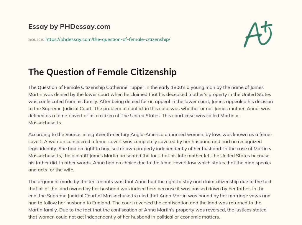 The Question of Female Citizenship essay