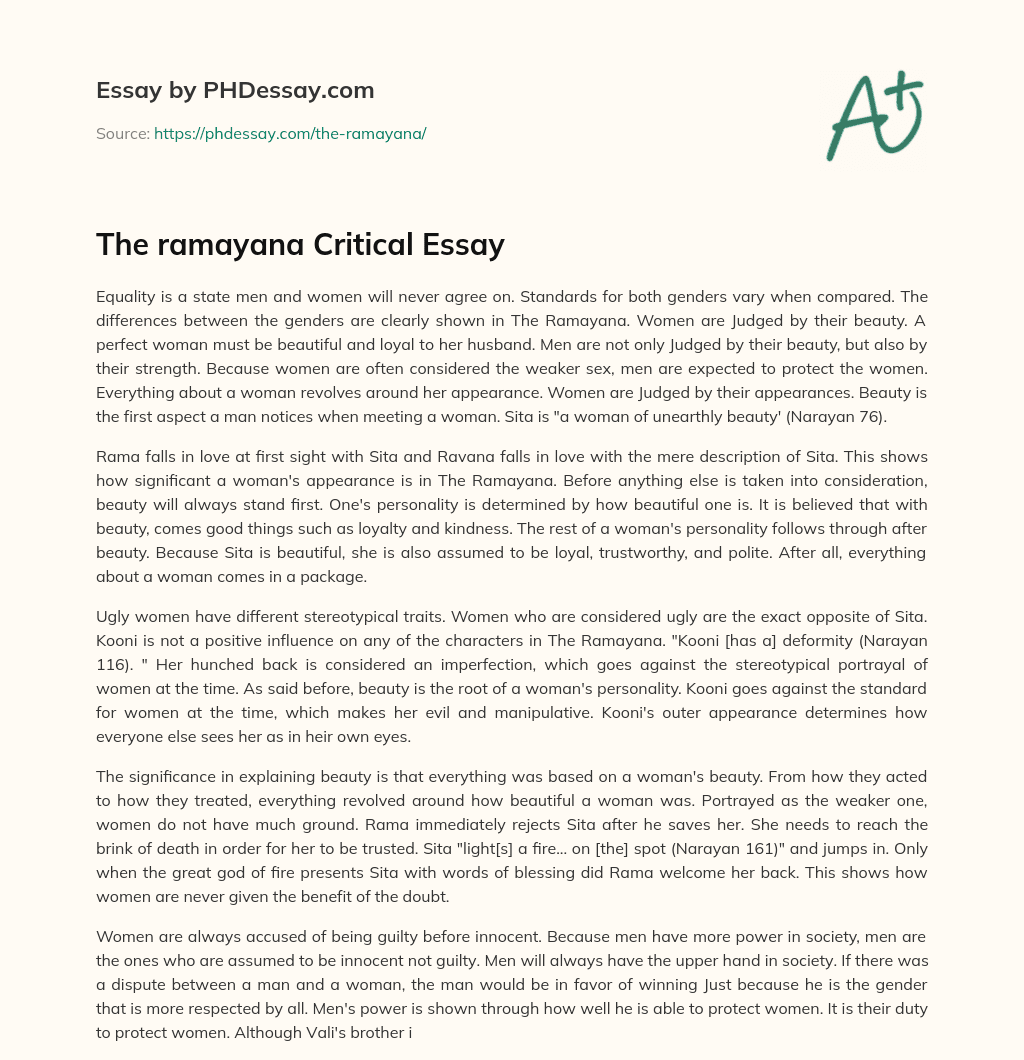 The ramayana Critical Essay essay