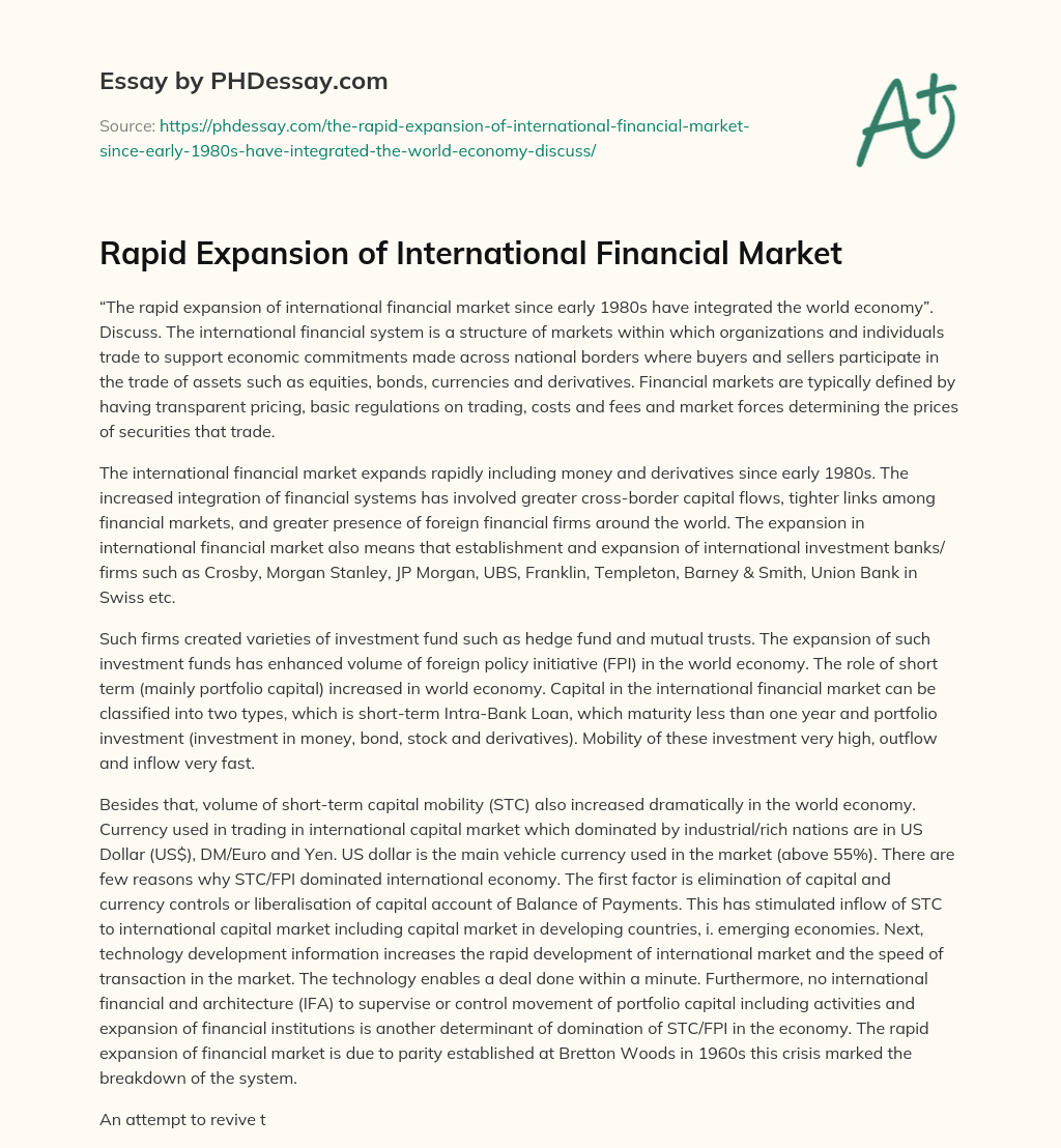 Rapid Expansion of International Financial Market essay