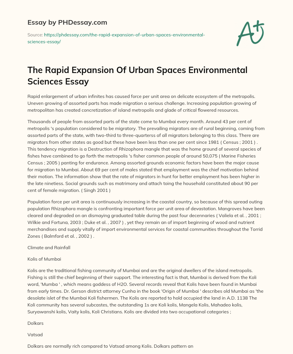 The Rapid Expansion Of Urban Spaces Environmental Sciences Essay essay
