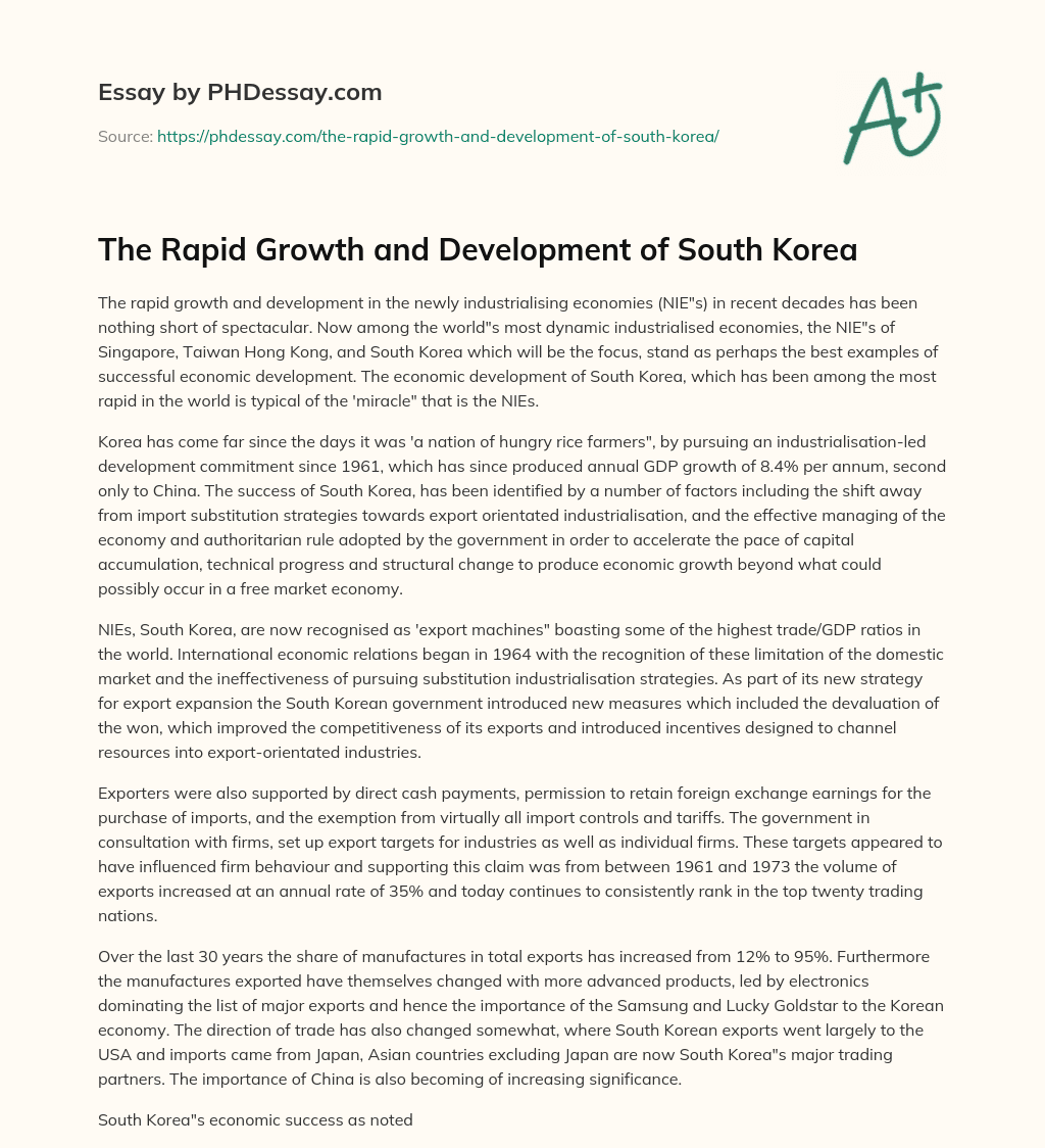 The Rapid Growth and Development of South Korea essay