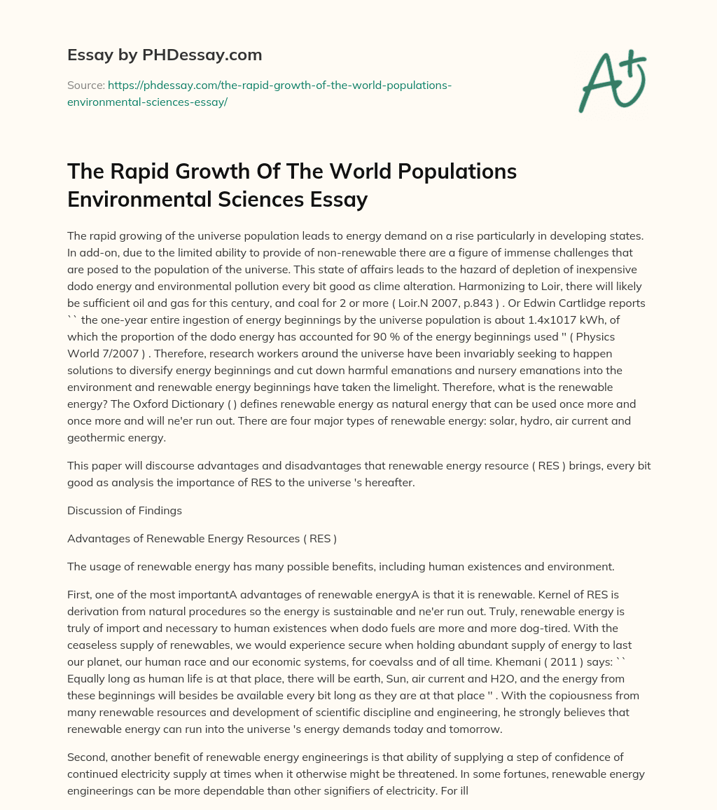 The Rapid Growth Of The World Populations Environmental Sciences Essay essay