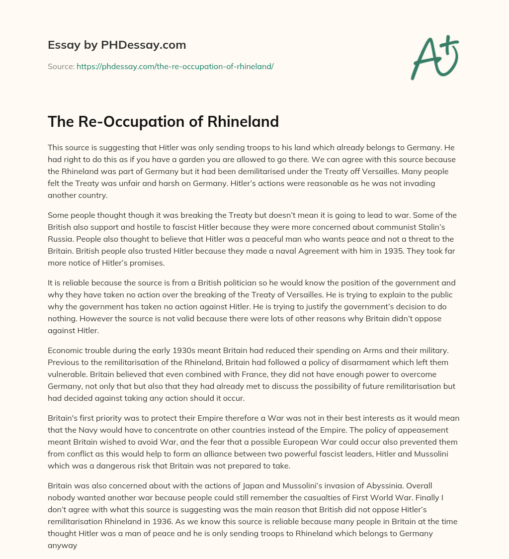 The Re-Occupation of Rhineland essay