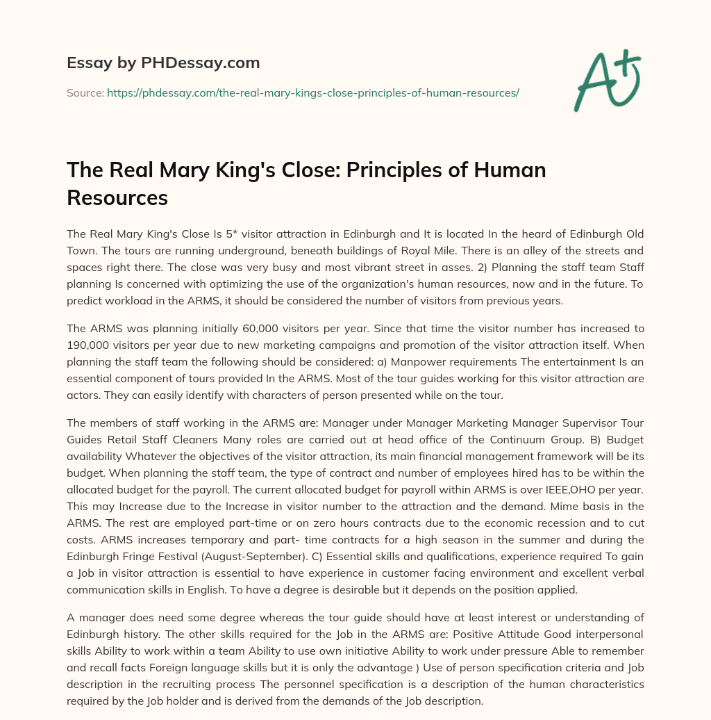 The Real Mary King’s Close: Principles of Human Resources essay