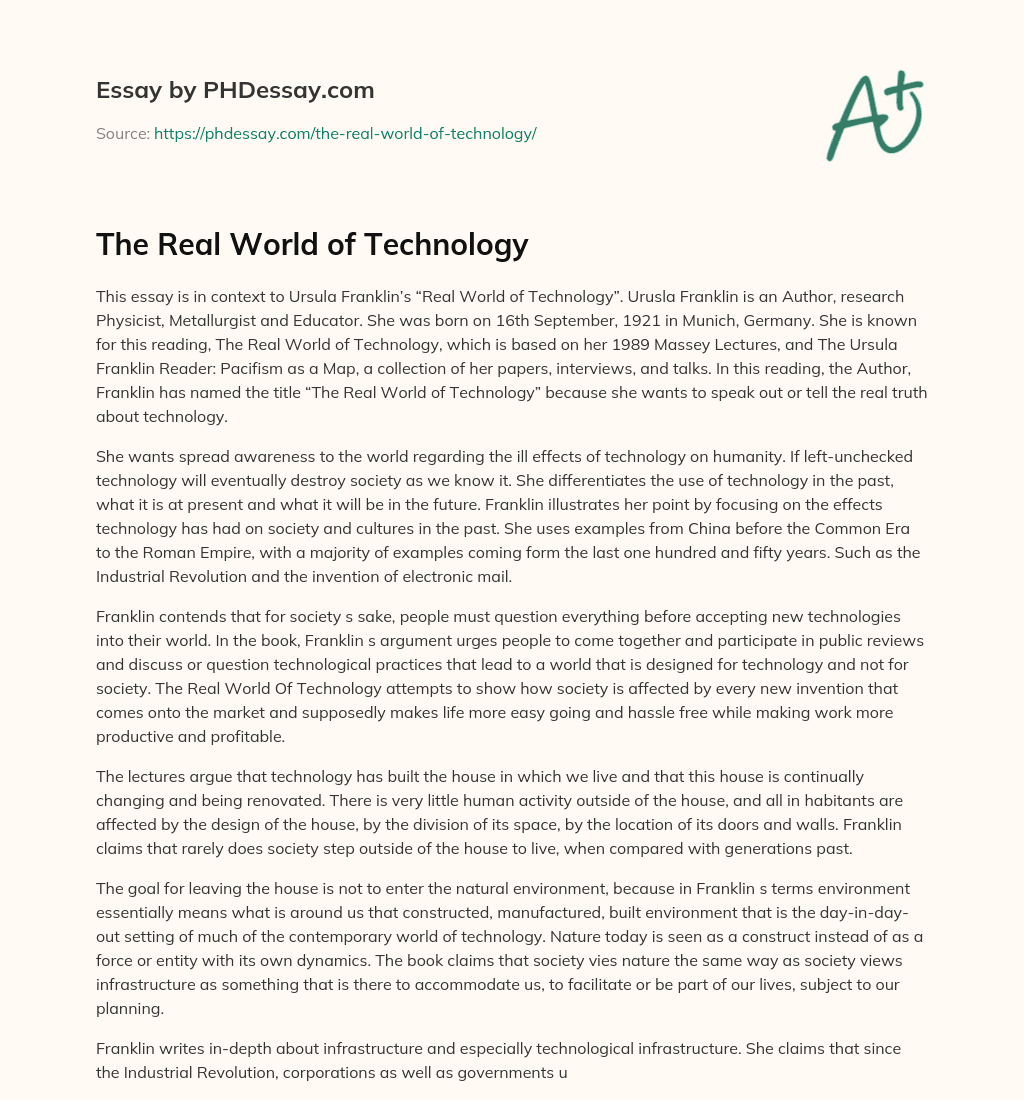 The Real World of Technology essay