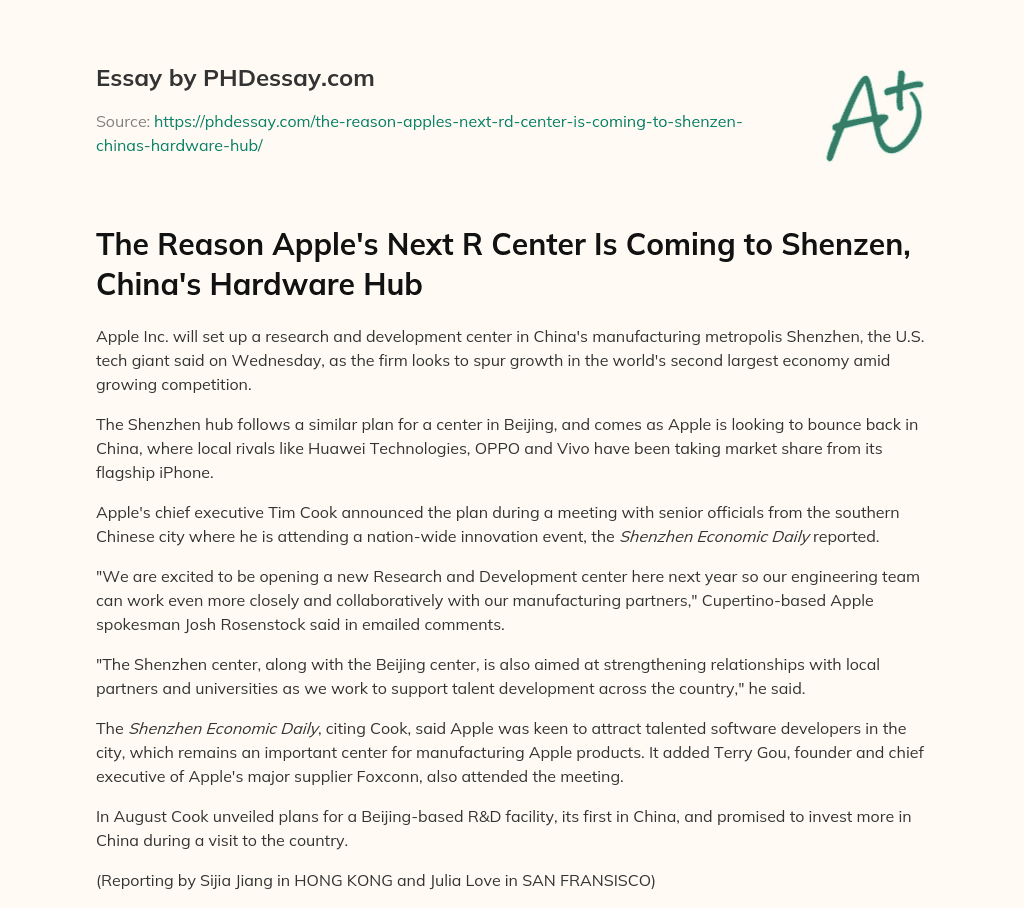 The Reason Apple’s Next R Center Is Coming to Shenzen, China’s Hardware Hub essay