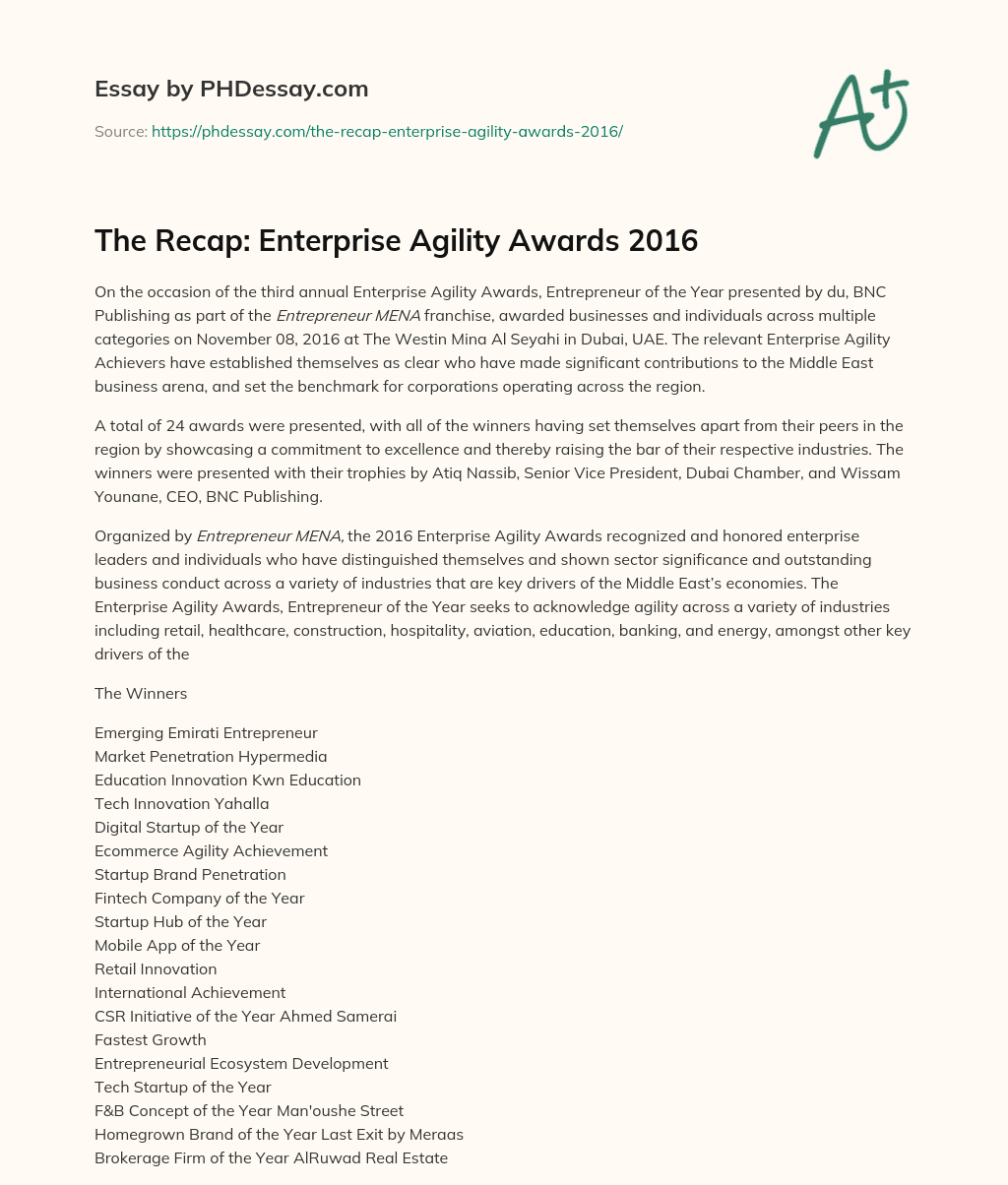 The Recap: Enterprise Agility Awards 2016 essay