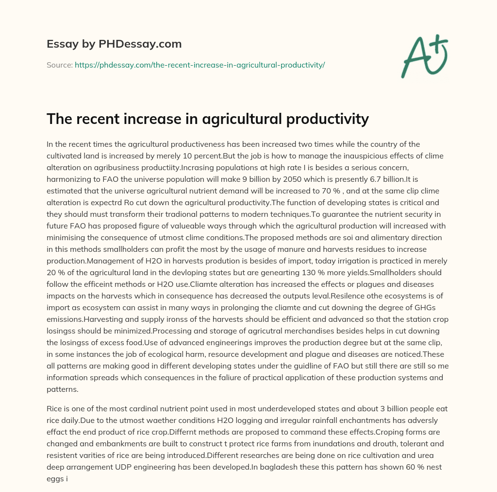 The recent increase in agricultural productivity essay
