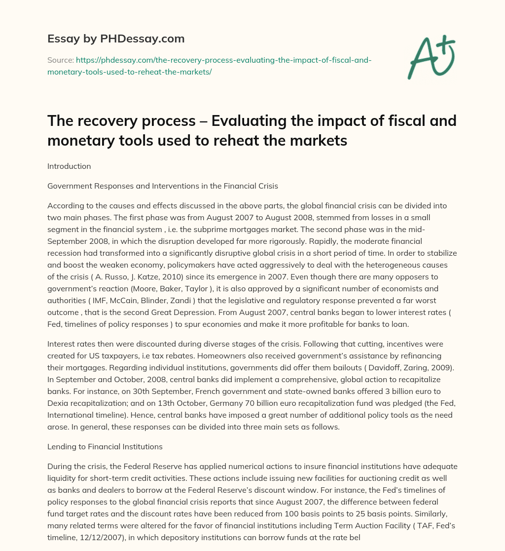 The Two Phases of the Global Financial Crisis and the Government’s Response essay